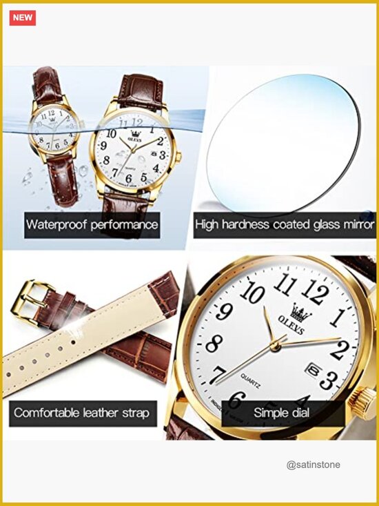 Leather Chronograph Watch with Day Date Diamond Retro Dial main image 3